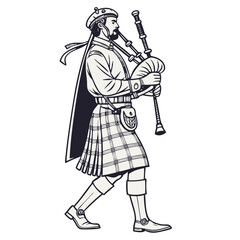 Scottish Man in Tartan Kilt with Bagpipes Vector Illustration. Perfect for: Burns Night, Highland Games, Scottish Heritage Events