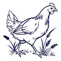 Hand Drawn Hen Silhouette Dark Blue White Background 1