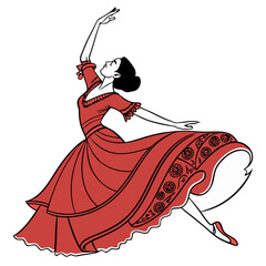 Spanish Flamenco Dancer in Flowing Red Dress Vector Illustration. Perfect for: Feria de Abril, Hispanic Heritage Month, Dance Shows