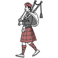 Scottish Man in Tartan Kilt with Bagpipes Vector Illustration. Perfect for: Burns Night, Highland Games, Scottish Heritage Events