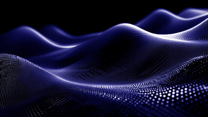 Abstract dark blue particle waves flow in a captivating digital rendering for modern background applications.