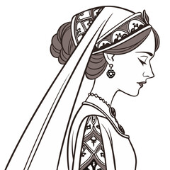 Turkish Woman in Palace-Style Attire with Jeweled Veil Vector Illustration. Perfect for: Turkish Wedding, Eid al-Fitr, Ottoman-Themed Events