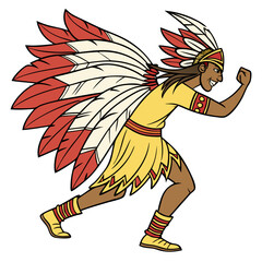 Young Brazilian Indigenous Man in Feathered Tribal Costume Vector. Perfect for: Indigenous Peoples Day (Brazil), Carnival Cultural Parade, Amazon Awareness Events