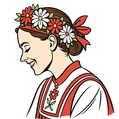 Polish Woman in Traditional Folk Costume with Floral Crown Vector. Perfect for: Dożynki Harvest Festival, Polish Constitution Day, Spring Celebrations