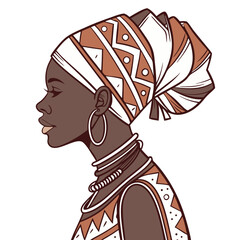 African Woman in Tribal Dress with Colorful Head Wrap Vector Illustration. Perfect for: African Liberation Day, Kwanzaa, Black History Month