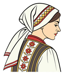Armenian Woman in Embroidered Traditional Dress with Headscarf Vector. Perfect for: Vardavar Festival, Armenian Independence Day, Folk Culture Events