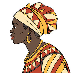 African Woman in Tribal Dress with Colorful Head Wrap Vector Illustration. Perfect for: African Liberation Day, Kwanzaa, Black History Month