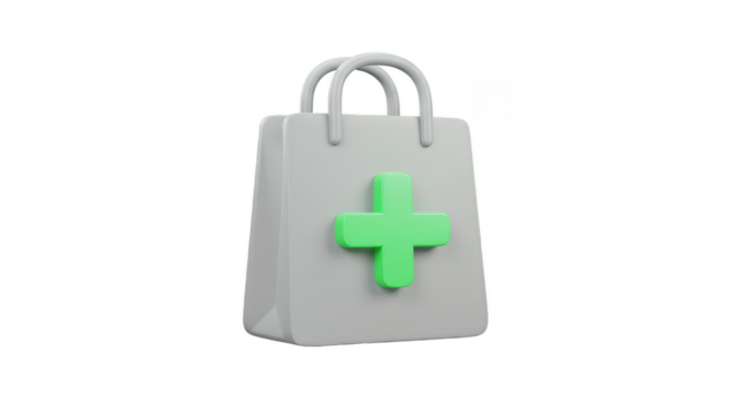 3D Isolated Shopping Bag with Green Health Cross Symbol