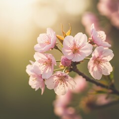Obraz premium Pink Cherry Blossoms in Soft Sunlight