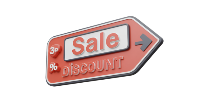 3D Illustration Red Sale Discount Arrow Isolated on Transparent Background