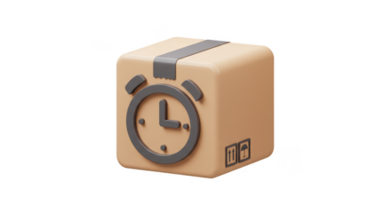 3D Package Delivery Box Cartoon Clock Time for Fast Shipping Urgent