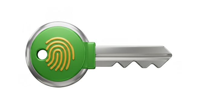 3D Key with Green Fingerprint Scan Digital Security Access
