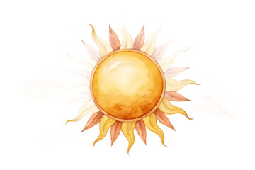 Watercolor sun design with clouds illustration.