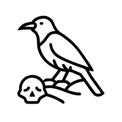 Black bird sitting on a dry branch skull Vector