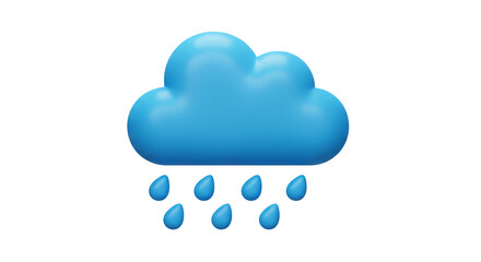 3D Raining Blue Cloud Droplets Weather Illustration Transparent Background