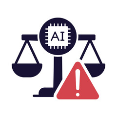 Bias Mitigation Icon &ndash; Scales with AI Chip Representing Fairness and Bias Reduction in AI Decision-Making on Transparent Background. 