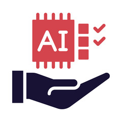Accountability Icon – Hand Holding AI Chip Representing Ethical Oversight and Responsibility in AI Systems Development on Transparent Background. 