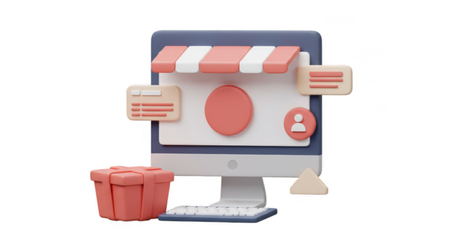 3D Online Shop Computer Storefront Ecommerce Transparent Background - Powered by Adobe