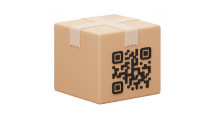 3D Package Box with QR Code Cardboard Shipping Transparent Background