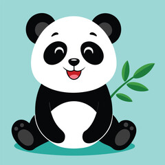 Adorable Panda Cub With Bamboo Branch, Cute Animal Cartoon Illustration