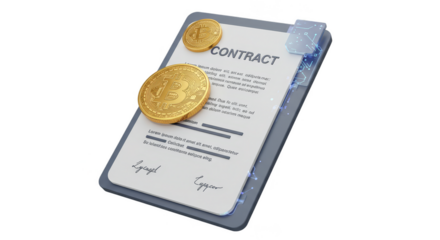 3D Render Finance Contract with Gold Coins Isolated Transparent PNG