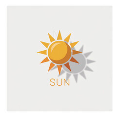 Bright sun graphic with vibrant yellow rays and a subtle shadow effect, perfect for weather apps or summer themed design projects.