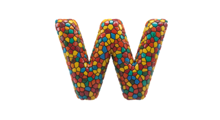 3d Render Mosaic Letter W Alphabet Isolated on Transparent Background