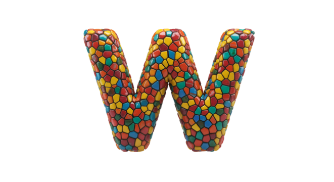 3d Render Mosaic Letter W Alphabet Isolated on Transparent Background