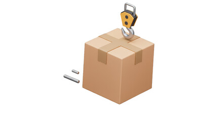 3D Render of Box Package with Crane Hook for Delivery Service