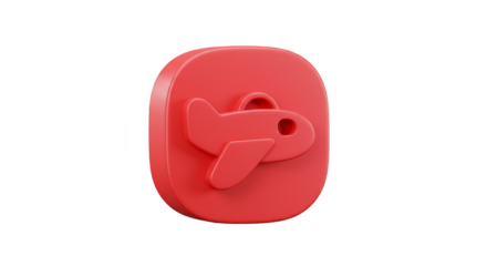 3d Red Airplane Travel Icon on Transparent Background for Flight