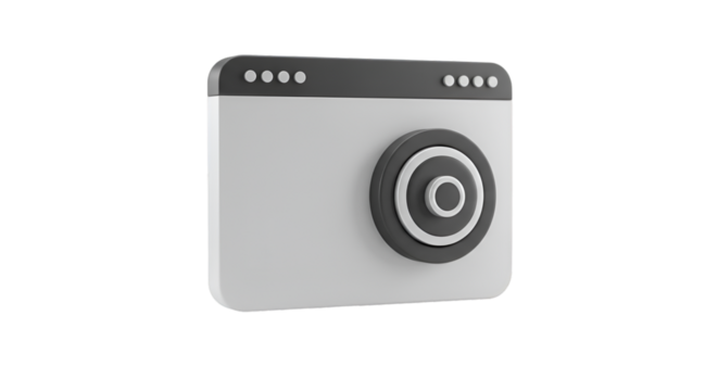 3D Render Of Camera Icon Inside Gray And White Browser Window