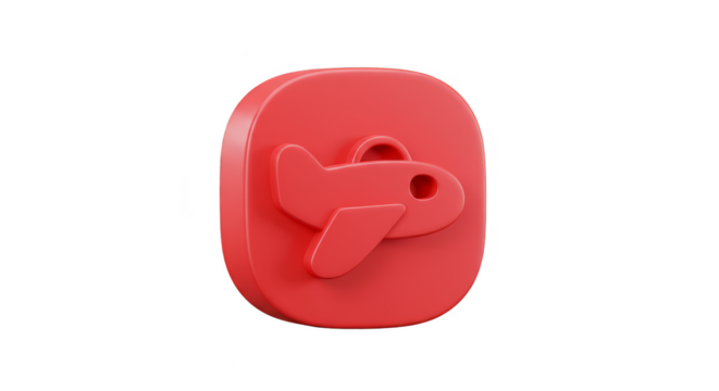 3d Red Airplane Travel Icon on Transparent Background for Flight