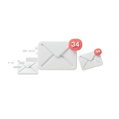 3D Render of Unread Email Notification Message Over Transparent BG