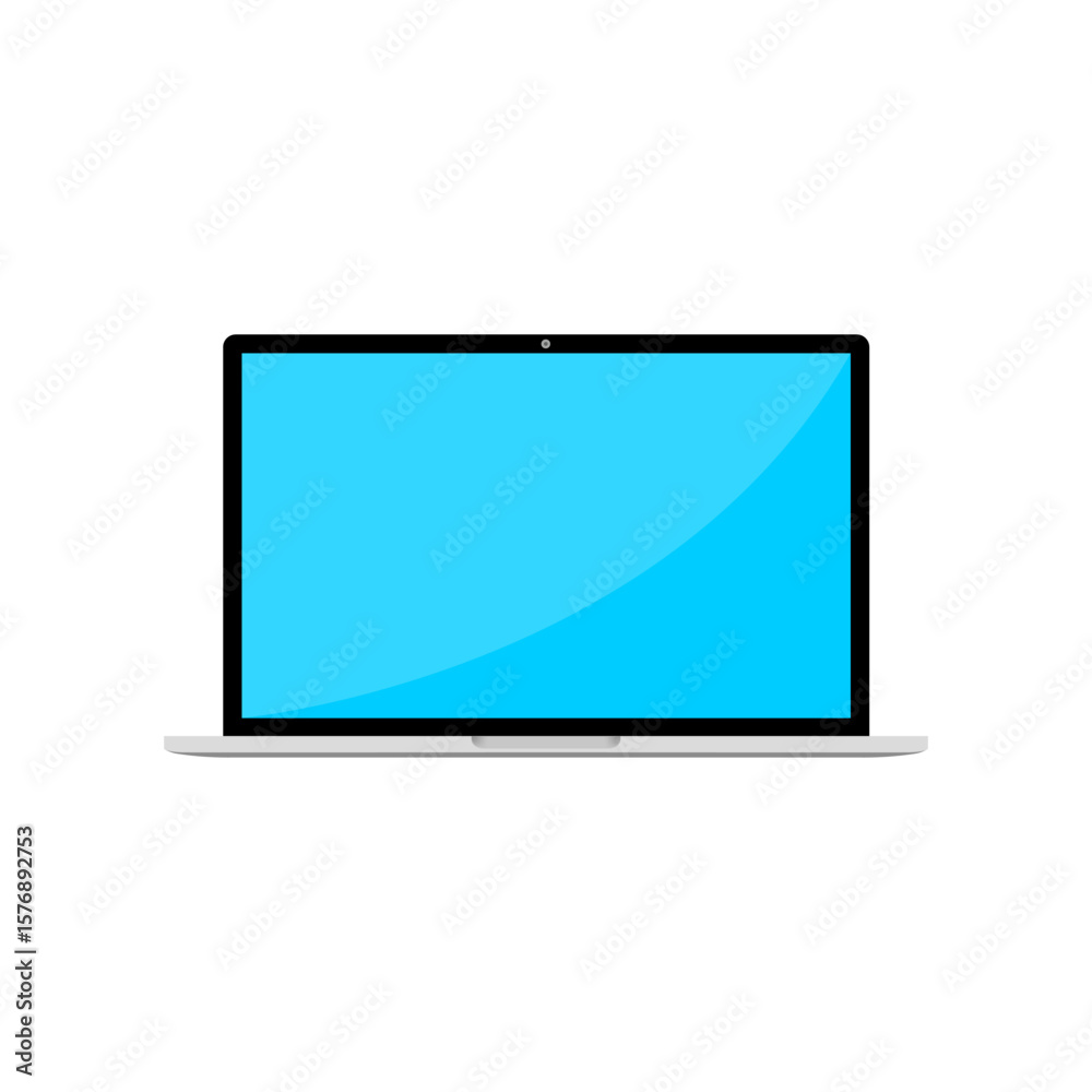 Poster modern flat laptop with blank blue screen. notebook computer icon in minimal style and clean design