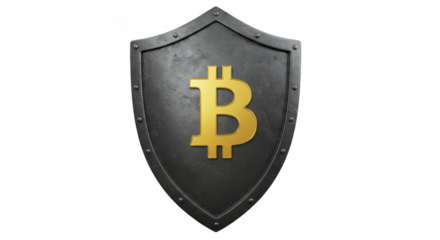 3d Rendered Bitcoin Shield Secure Golden Crypto Currency Protection