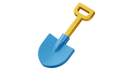 3D Rendered Blue Yellow Shovel Toy Isolated Transparent Background