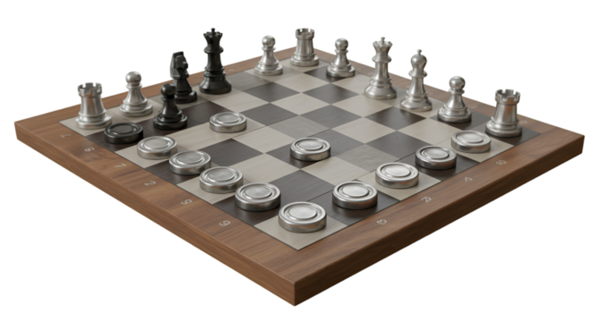 3d Rendered Chessboard Game with Pieces on Transparent Background