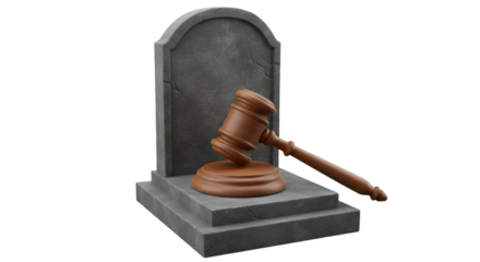 3d Rendered Illustration Gavel and Tombstone Depicting Death of Law on Transparent Background