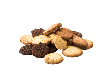 a pile of cookies and cookies on a white surface