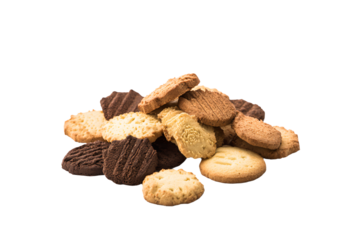 a pile of cookies and cookies on a white surface