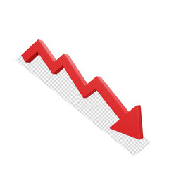 3D Rendered Isometric Red Down Arrow Trend Financial Loss on Transparent