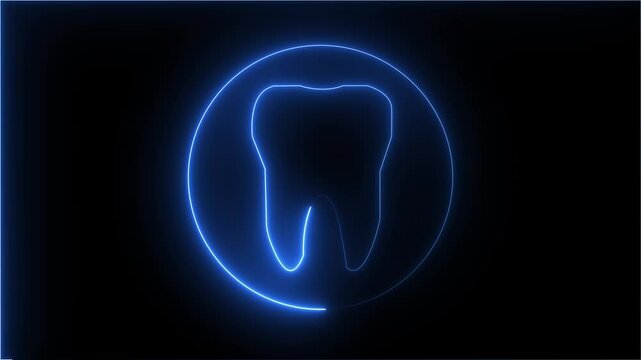 A neon tooth animation on a black background. Teeth of the upper jaw. Dental concept.. National Dentist Day Wisdom teeth extraction Oral care recovery.