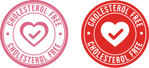 Two "Cholesterol Free" Heart Stickers in Pink and Red isolated on white background