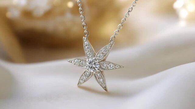 Elegant silver star pendant necklace adorned with sparkling diamonds for luxury jewelry showcase