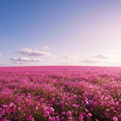 Obraz premium Pink Cosmos Flower Field Under Blue Sky