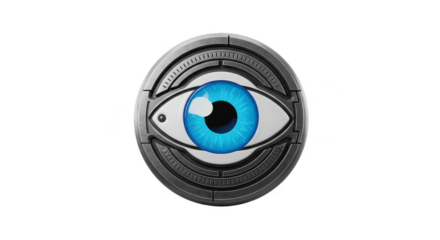 3d Render Metallic Blue Eye Symbol Cyber Vision Surveillance Tech