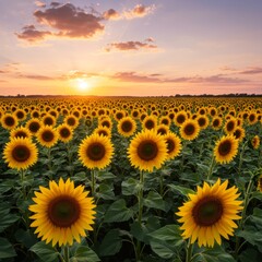 Obraz premium Vibrant Sunflower Field at Sunset