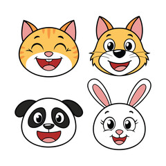 Animal Emoji Faces — Cat, Dog, Panda, Rabbit with Emotions