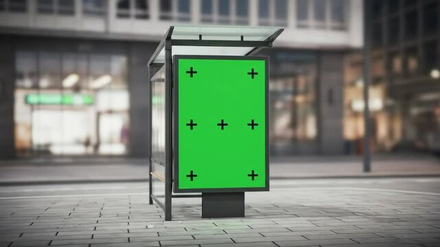green screen of vertical videotron in bus stop