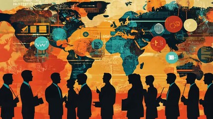Global business network silhouettes - Powered by Adobe